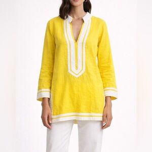 Tory Burch Yellow Linen Tunic Top Long Sleeve | Size 8